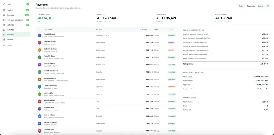 Payments matched to conversations