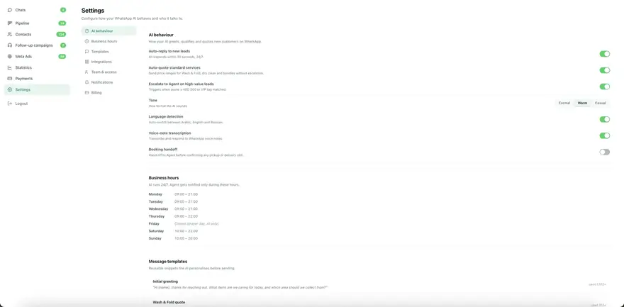 Settings: your rules